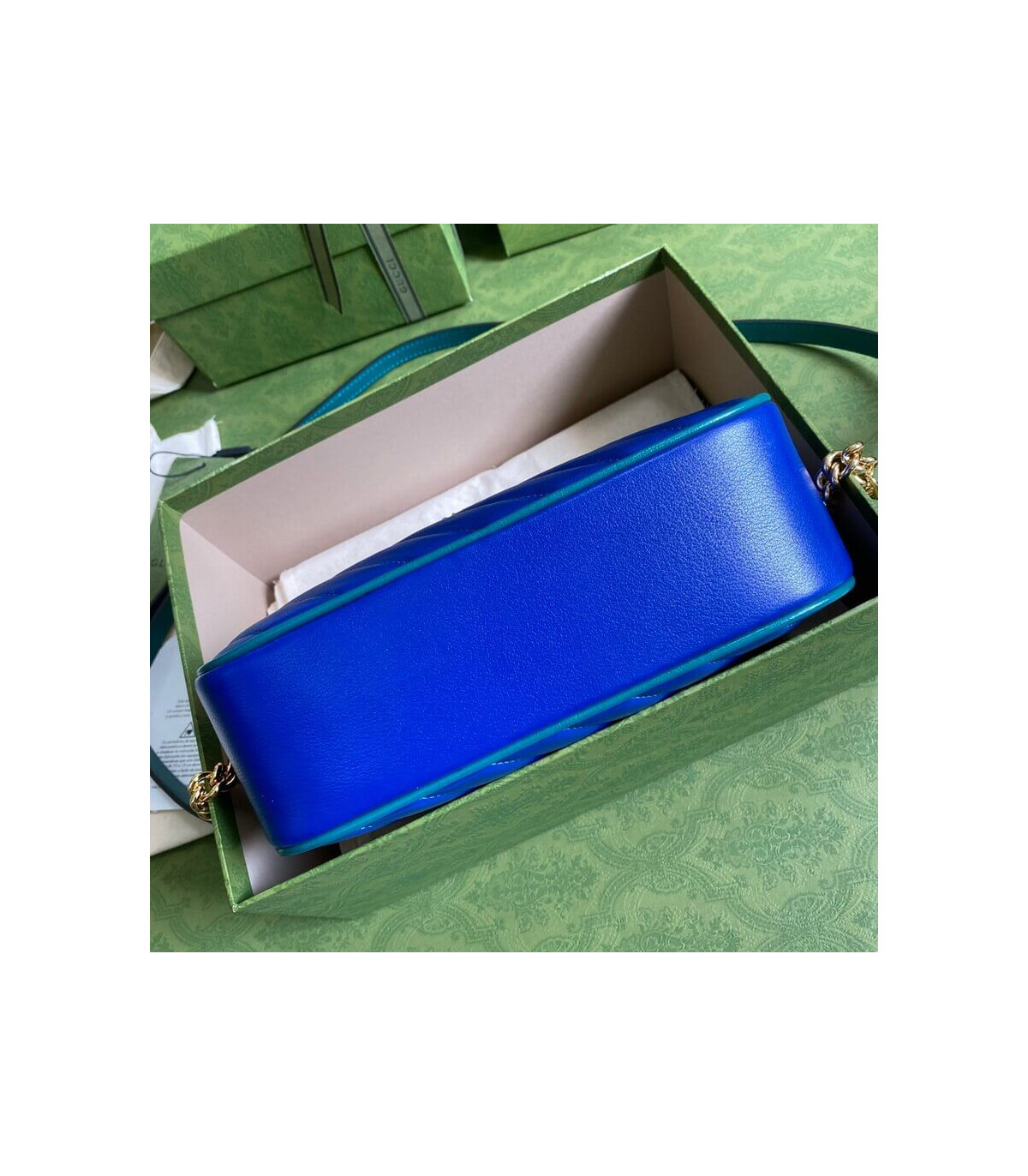 Gucci GG Marmont Small Shoulder Bag Blue and Emerald Leather