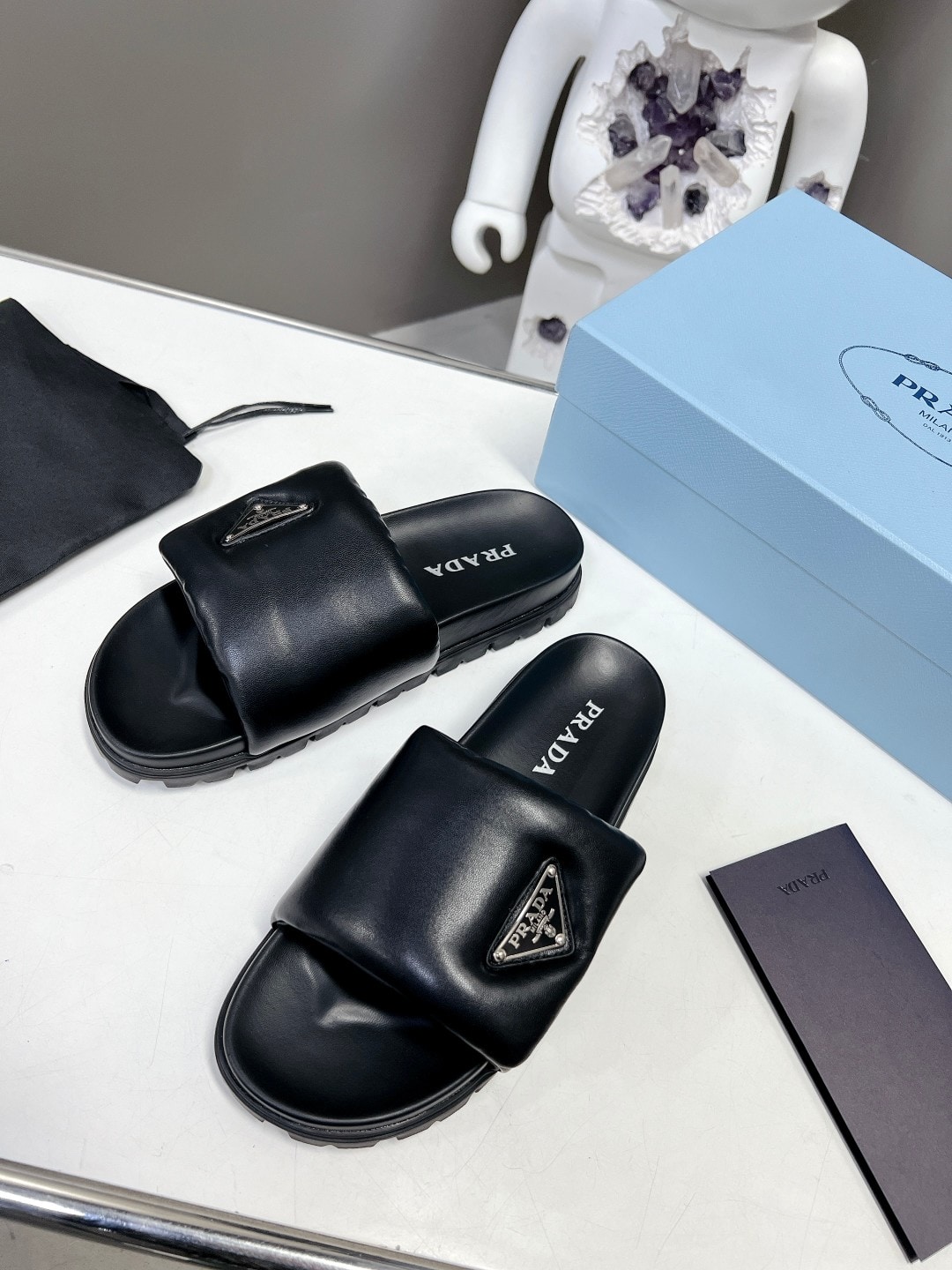Prada Soft Padded Nappa Leather Slides Black 1Xx6482Dl8F0002F020