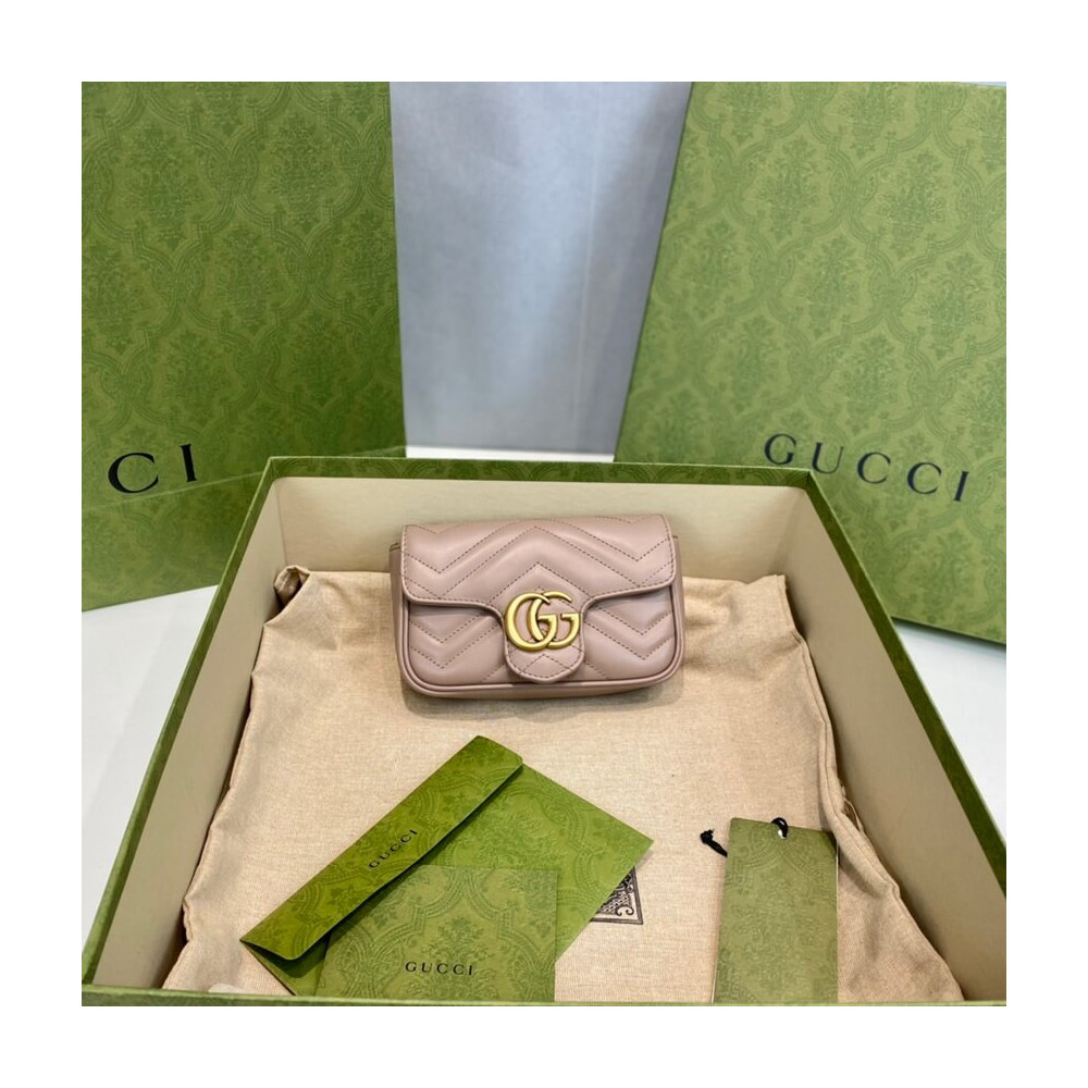 Gucci GG Marmont Matelasse Chevron Leather Super Mini Bag Nude Pink