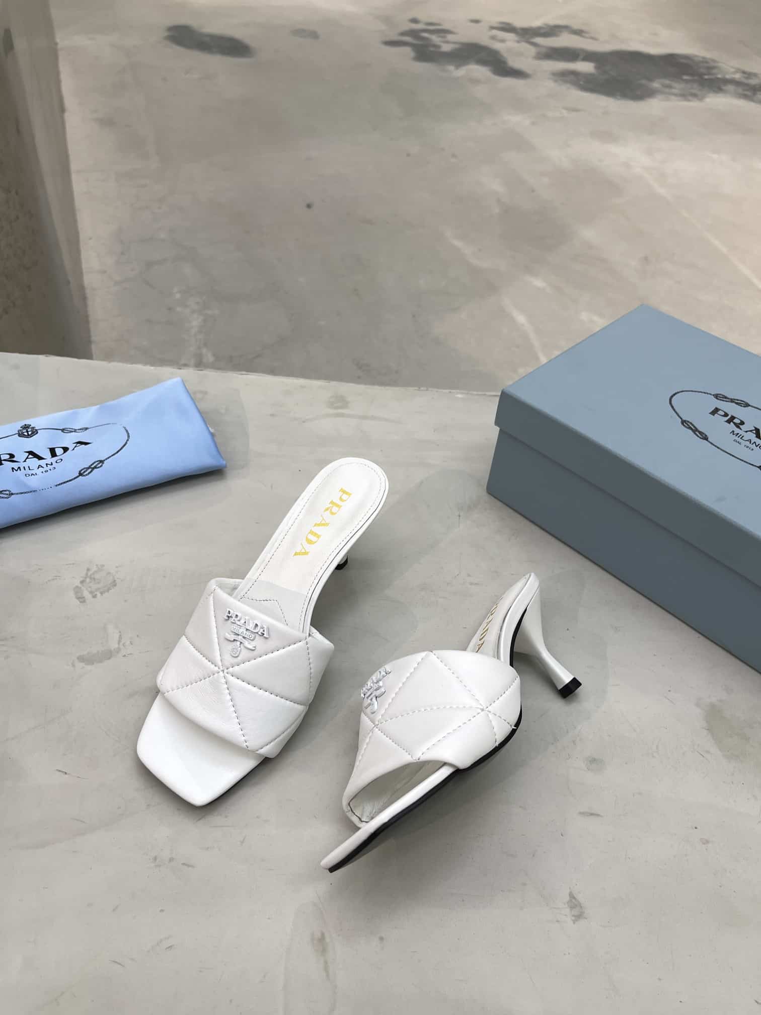 Prada Quilted Nappa Leather Heeled Sandals White 1Xx583 038 F0009 F B065