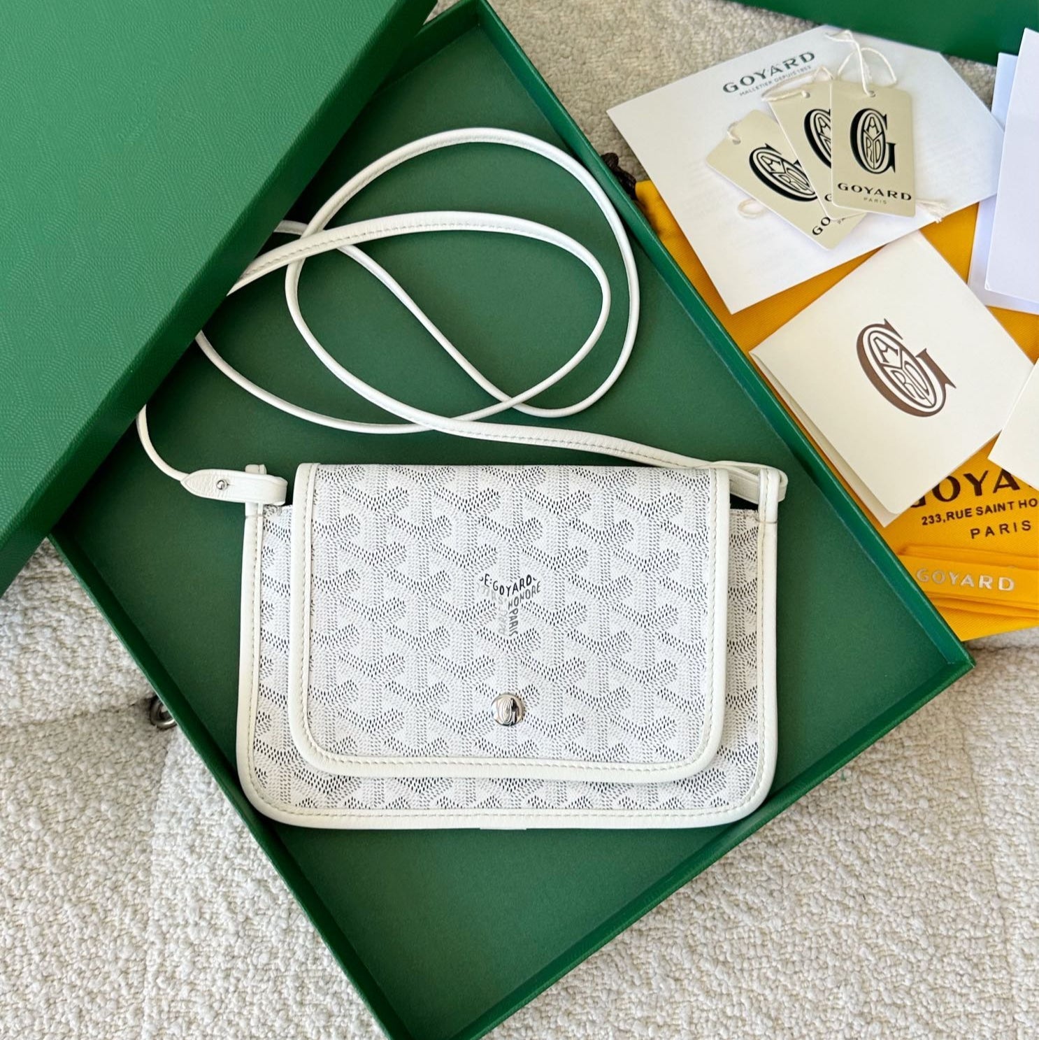 Goyard Plumet Pocket Wallet 20 Cm White Goyardine Canvas And Lambskin Trim