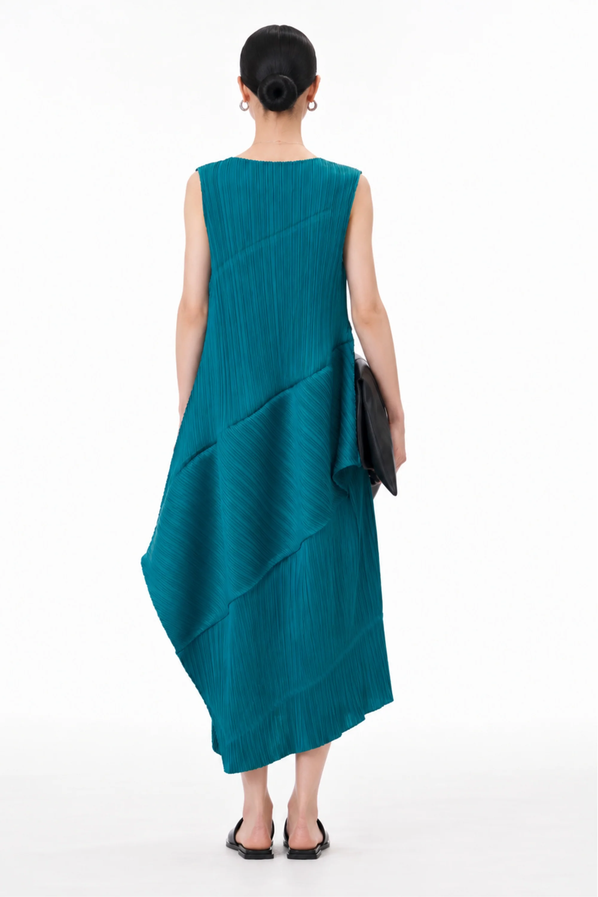Teal Cascade Pleated Dress