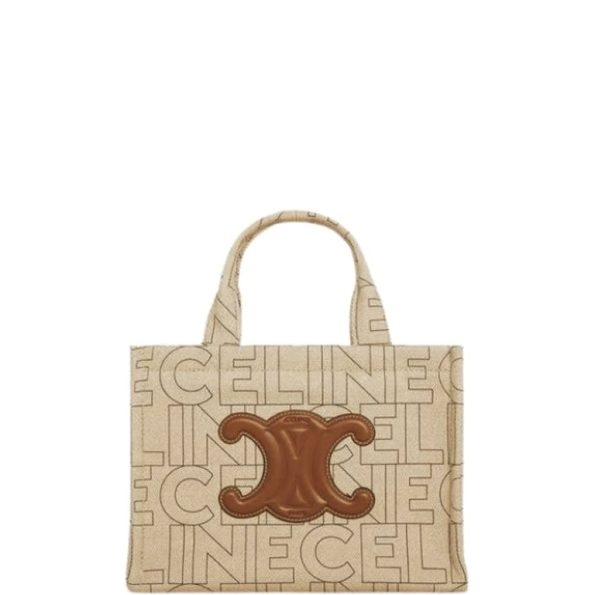 CELINE SMALL CABAS THAIS IN TEXTILE WITH ALL-OVER PRINT NATURAL TAN 25CM