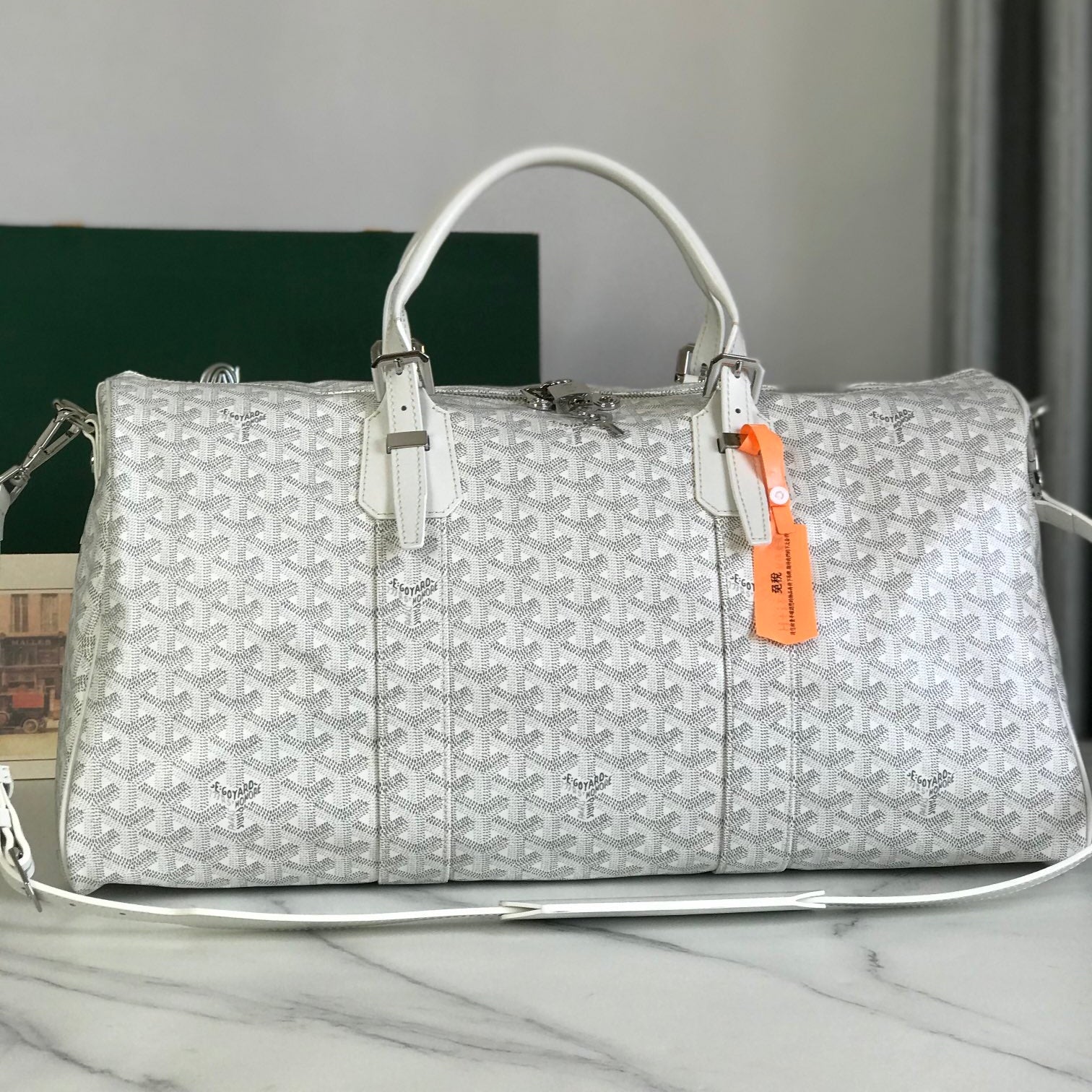 Goyard Boston 50 Bag Cm White Goyardine Canvas And Calfskin Trim
