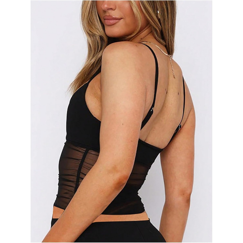 Women's Sheer Mesh Cami Tops V Neck Spaghetti
