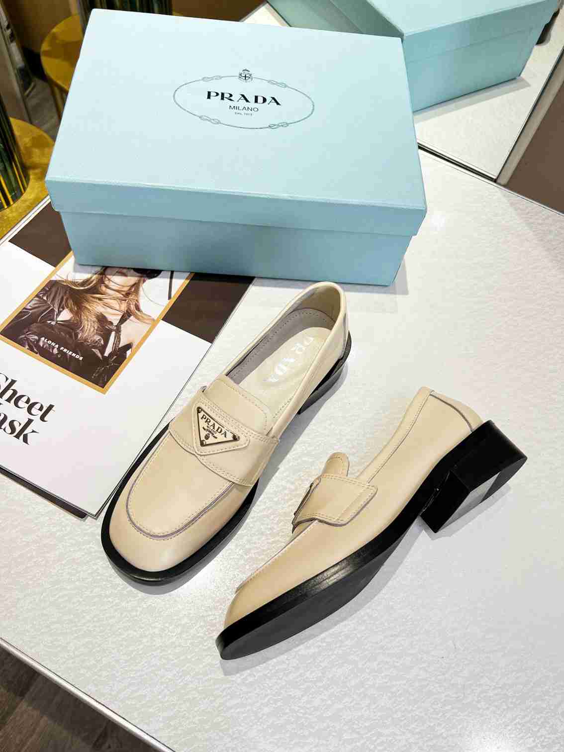 Prada Patent Leather Loafers Nude