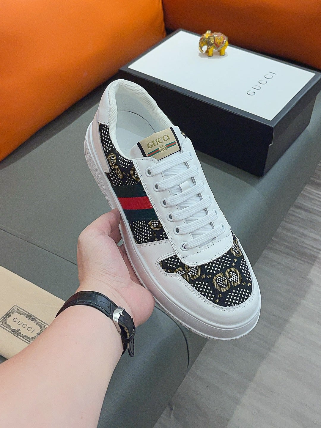 Gucci Screener Gg High Top Sneaker In White And Black
