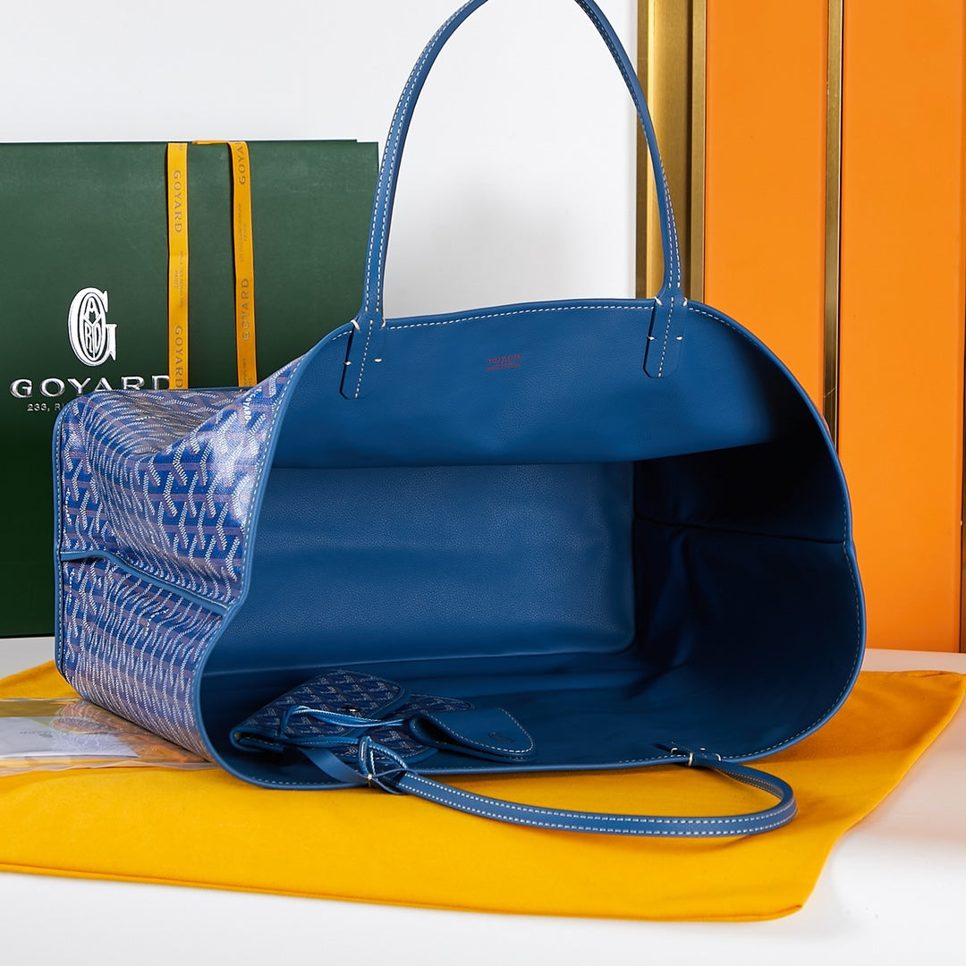 Goyard Saint Louis Gm 40 Blue Canvas Chevroches Calfskin