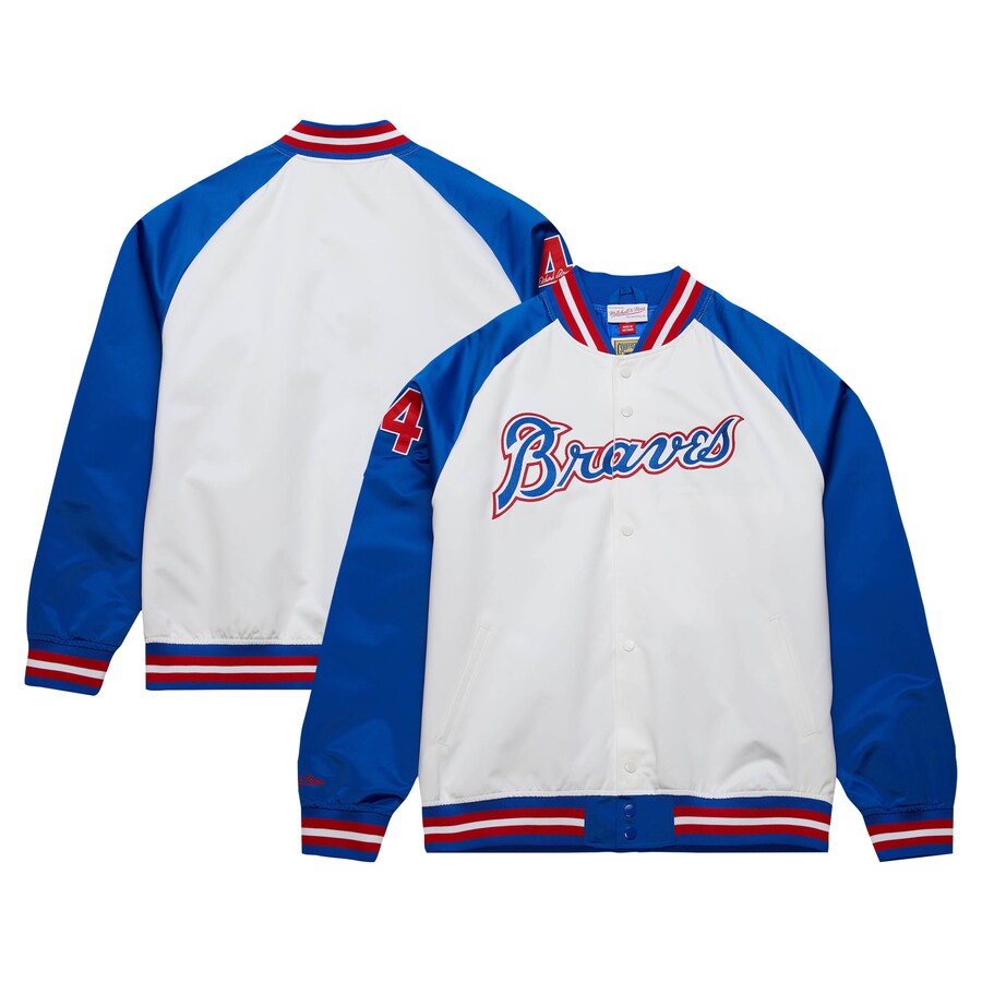 Hank Aaron Atlanta Braves Mitchell&Ness Cooperstown Collection Legends Lightweight Satin Raglan Full-Snap Jacket White/Royal