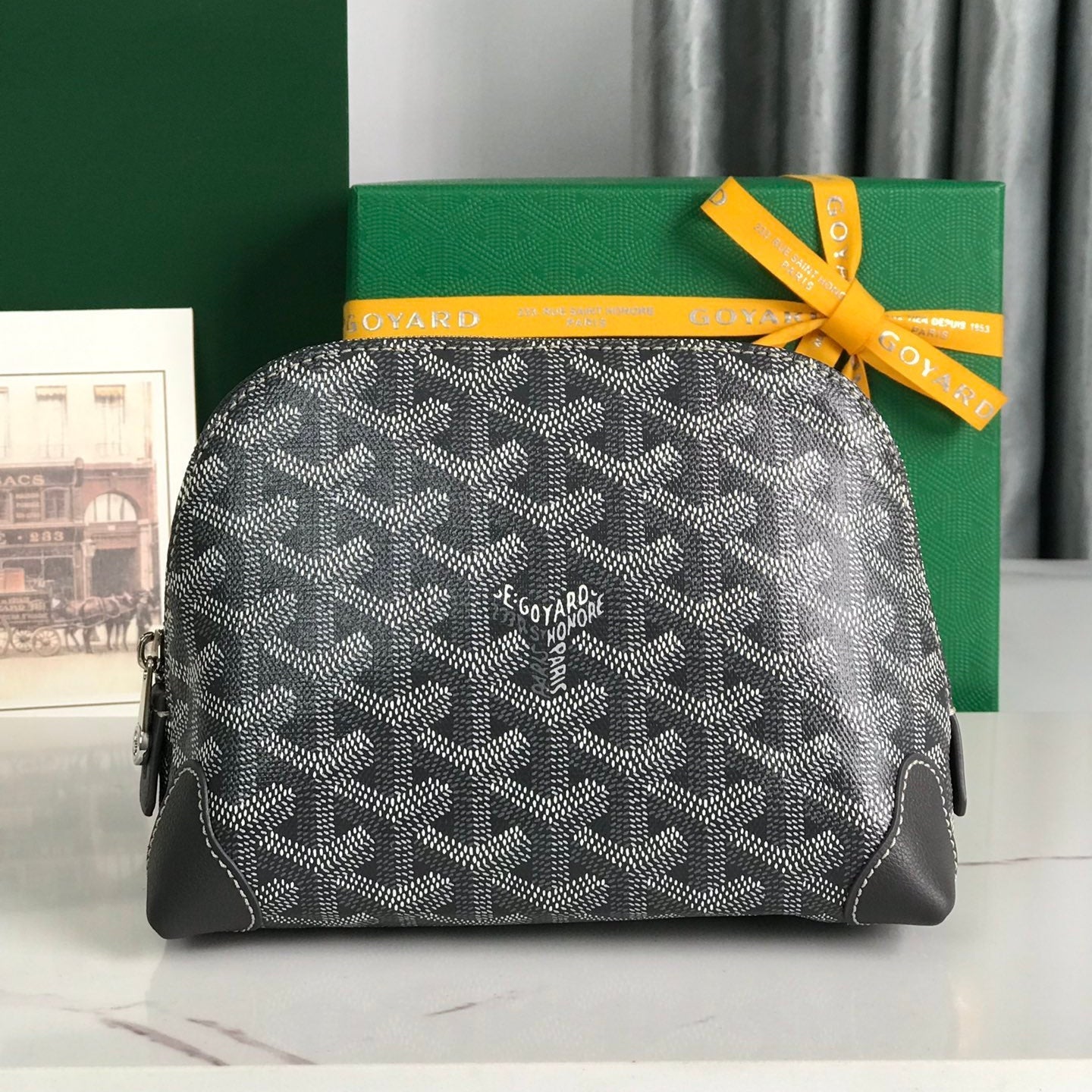 Goyard Vendôme Cosmetic Pouch 17cm Grey Black Goyardine Canvas And Calfskin Trim