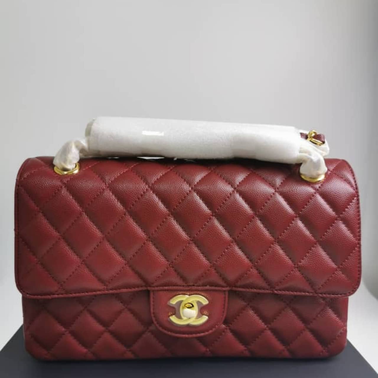 Chanel Medium Classic Double Flap Burgundy Gold Hardware 25Cm