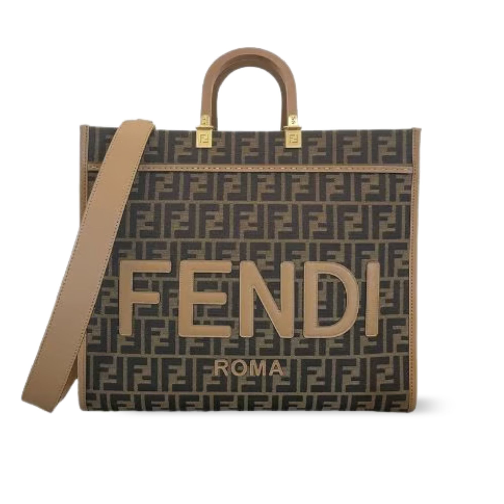 Fendi FF Jacquard Sunshine Medium Tote Bag Brown 35Cm