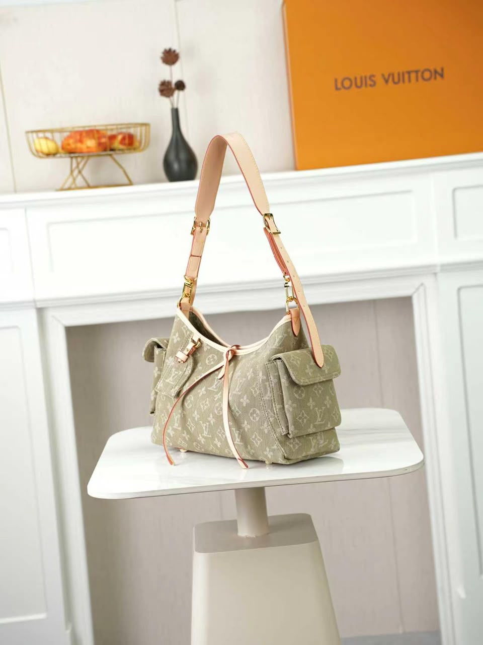 Louis Vuitton Carryall Cargo PM Bag Khaki Denim 33.5cm M27623