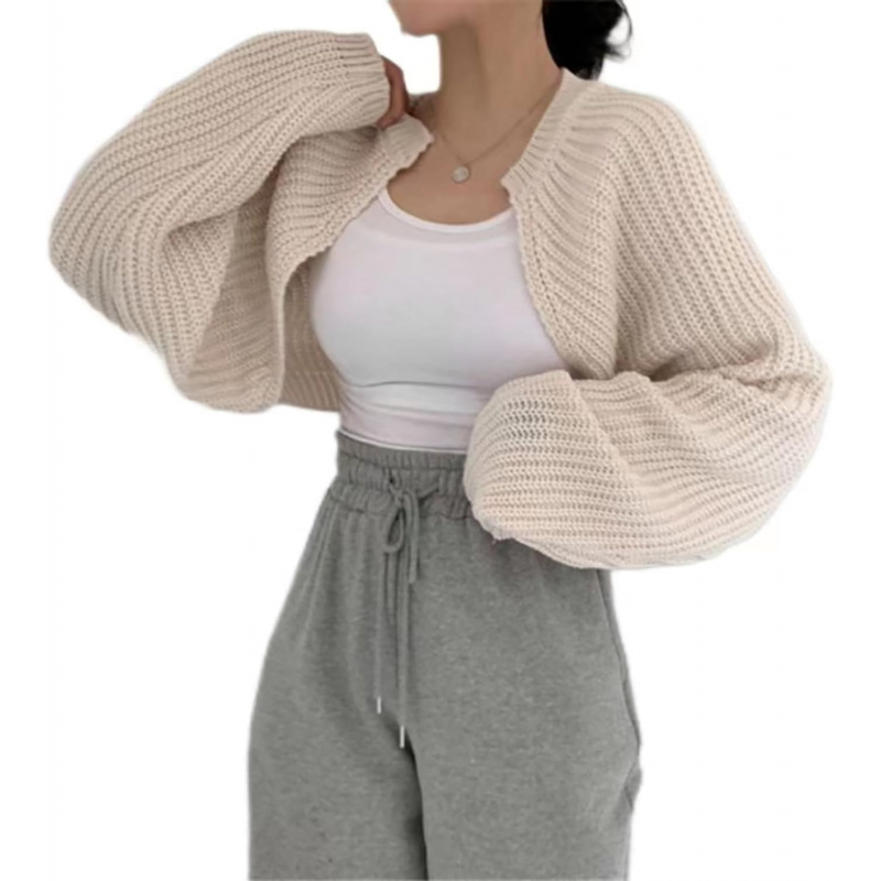 Women's Y2k Long Sleeve Open Front Crop Cardigan