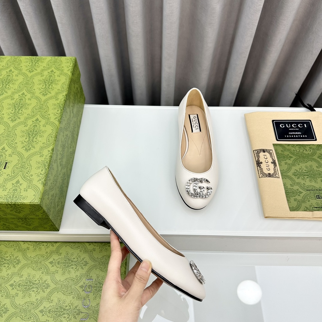 Gucci Crystal Gg Women’S Ballet Flat White
