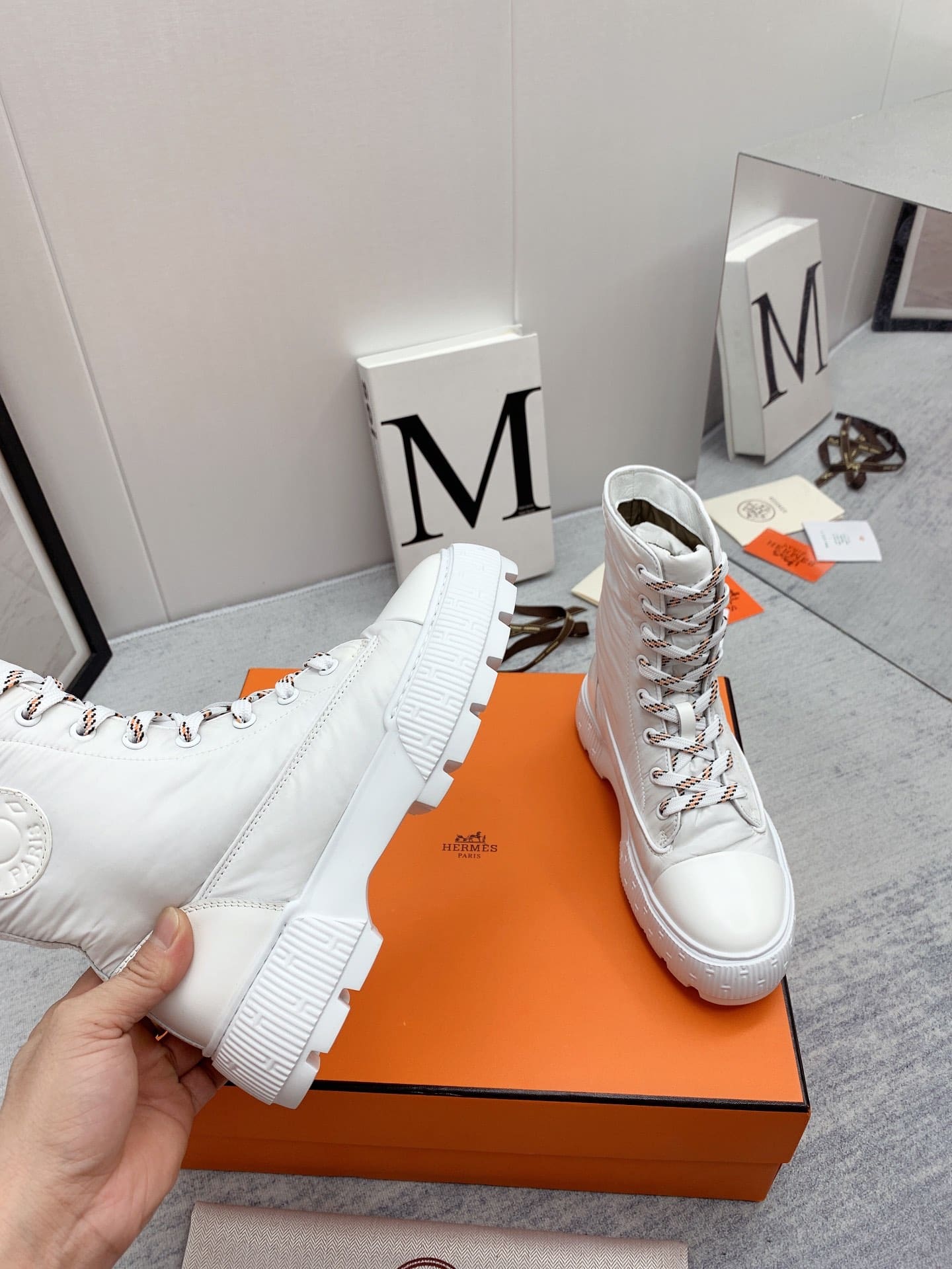 Hermes Fresh Ankle Boots White