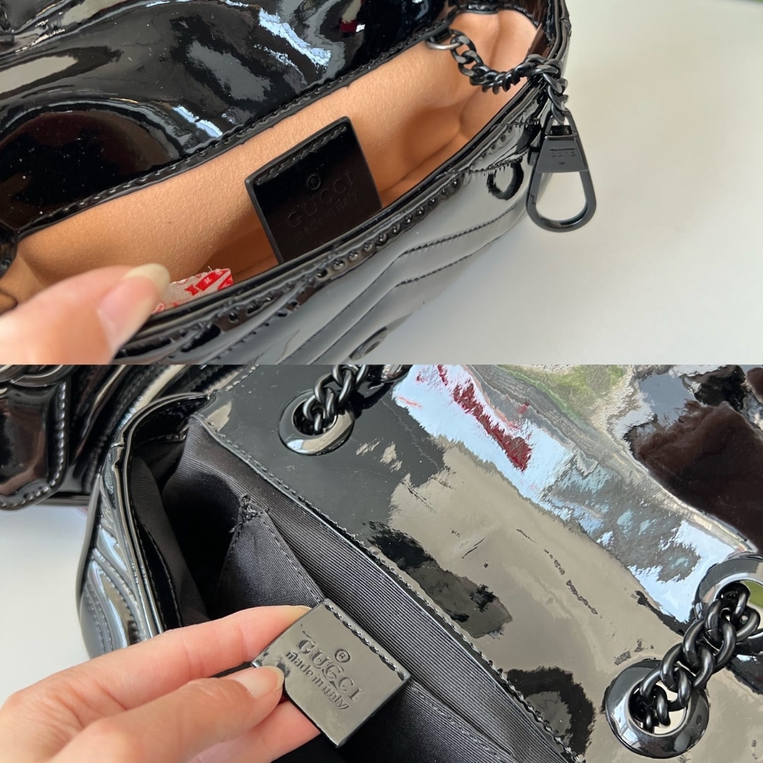 Gucci GG Marmont Patent Super Mini Bag Black Patent 17cm 476433 AACDE 1000