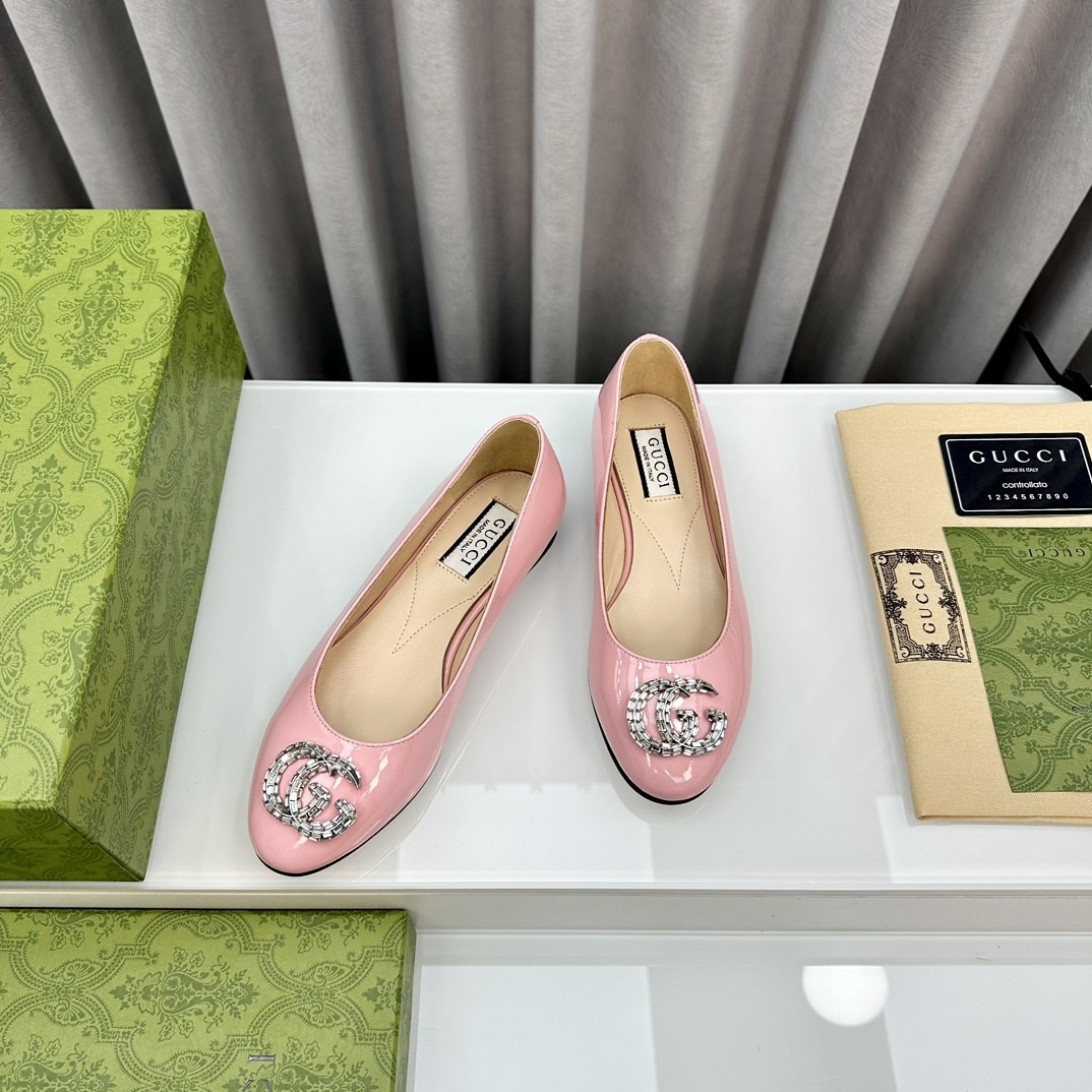 Gucci Crystal Gg Women’S Ballet Flat Pink