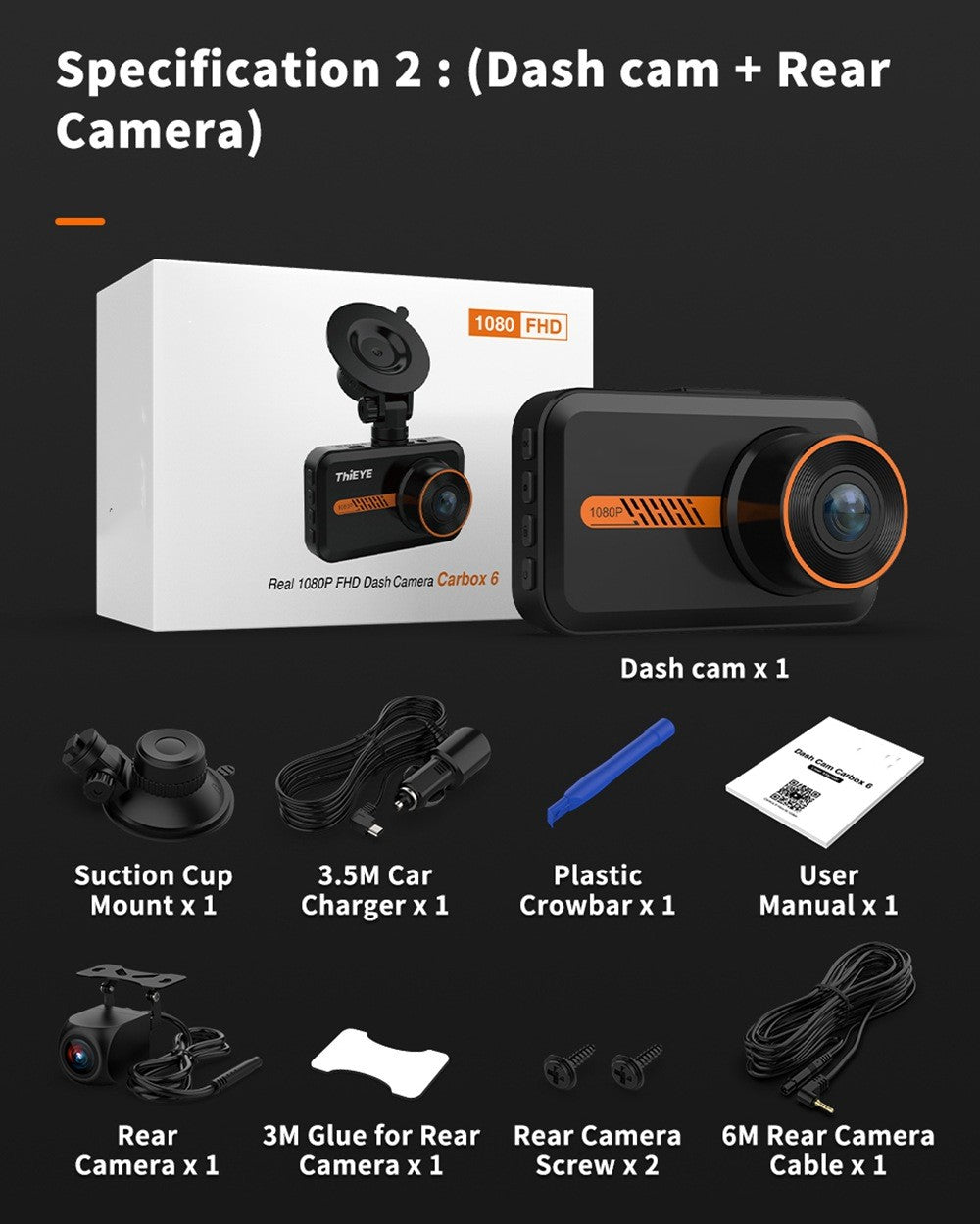 dash cam front and rear car camera dual dashcam 1080p fhd
