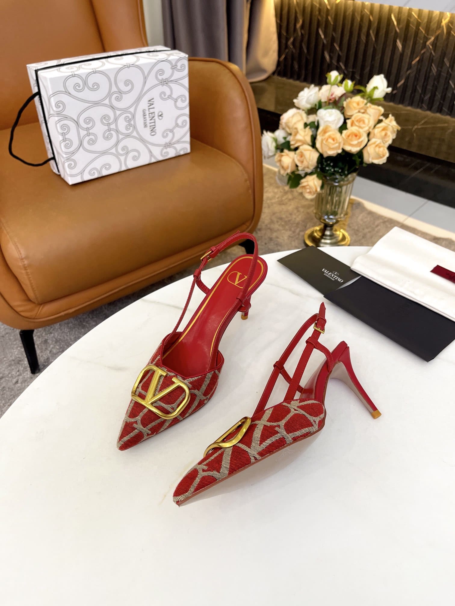 Valentino Garavani VLogo Signature Slingback Pump In Toile Iconographe Red