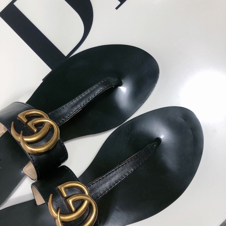 Gucci Double G Thong Leather Black ?497444 A3N00 1000