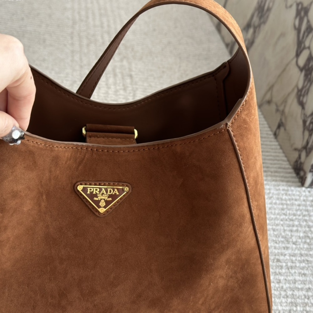 Prada Large Suede Shoulder Bag Cocoa Brown 34Cm