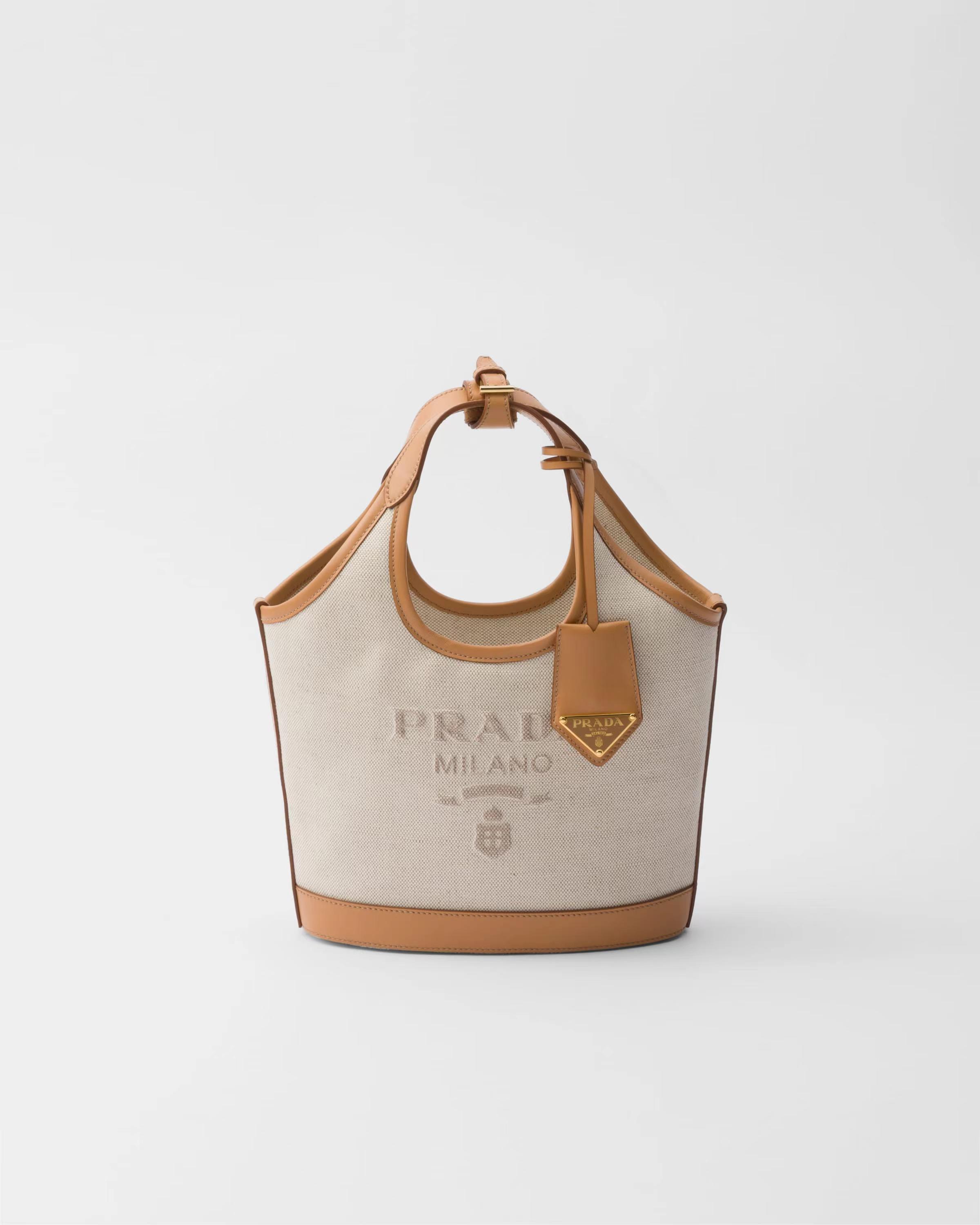 Linen blend and leather mini-buckle bag