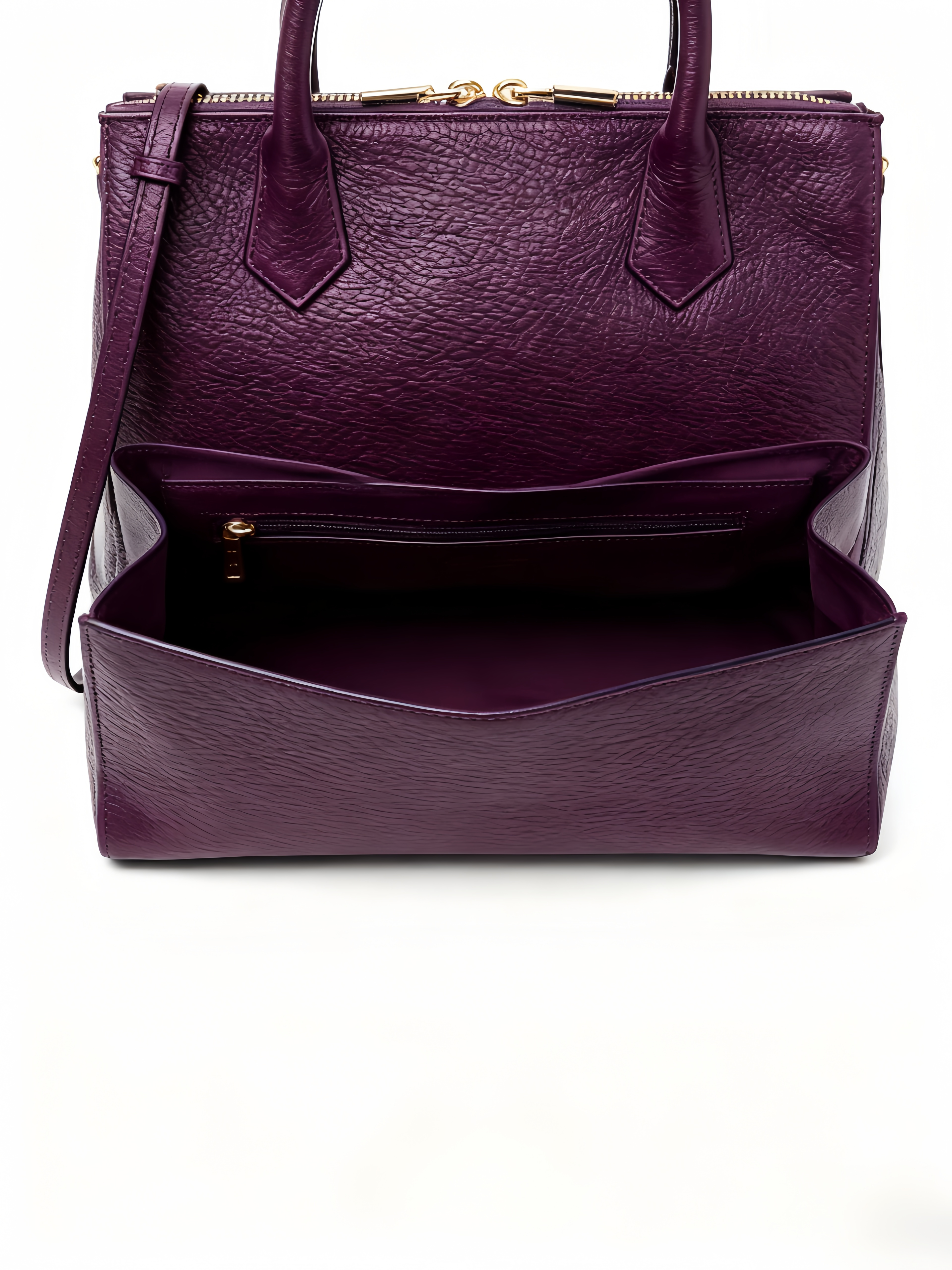 Purselovers Matte Purple Lychee Pattern Gold Label Handbag