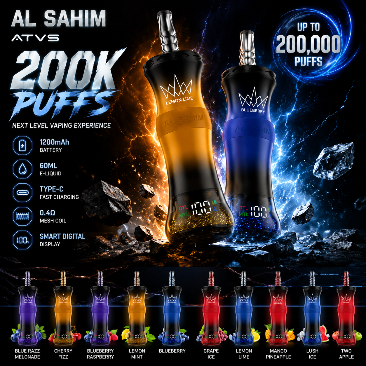 【New Arrive】Al Fakher ATVS 200K PUFFS Disposable Vape