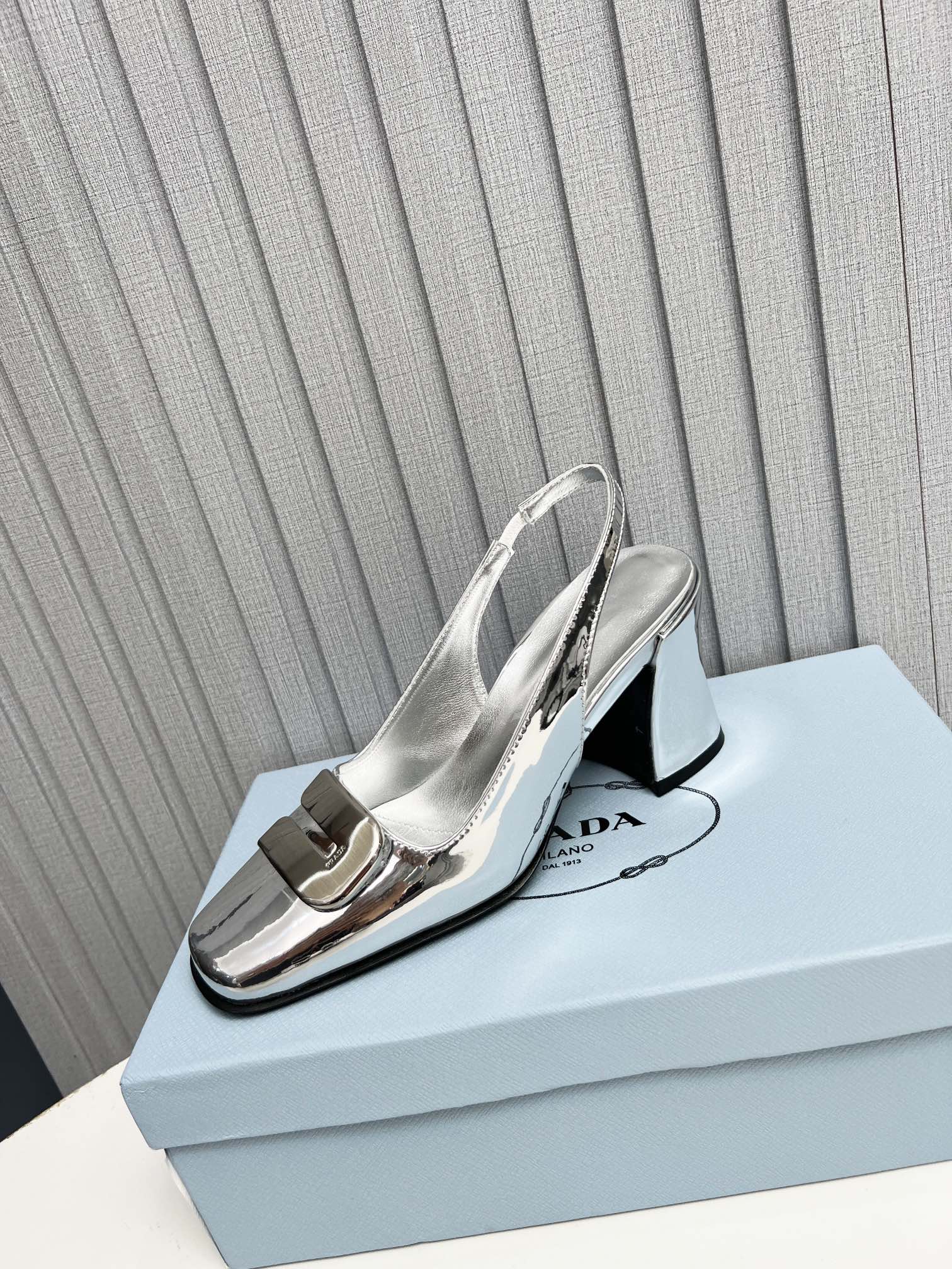 Prada Leather Slingback Pumps Silver
