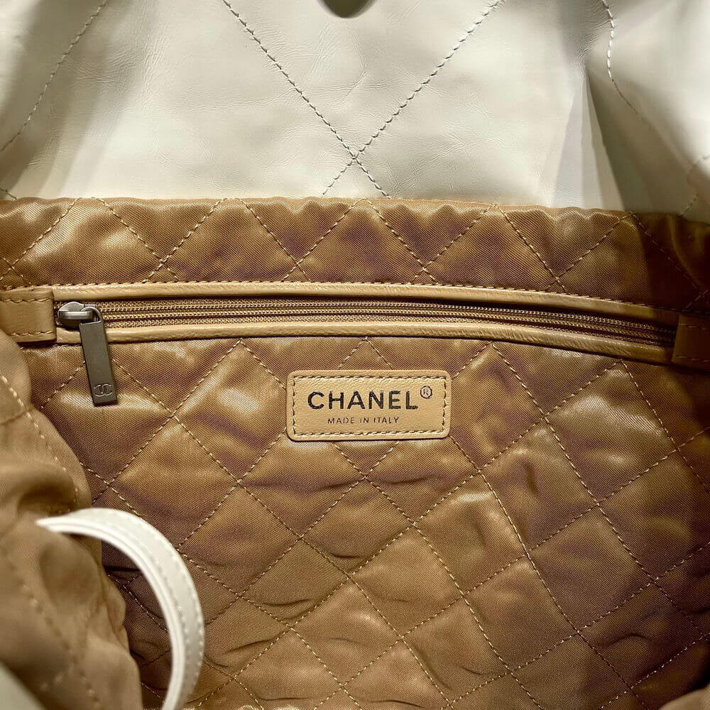 Chanel 22 Small Handbag Shiny Calfskin White Silver
