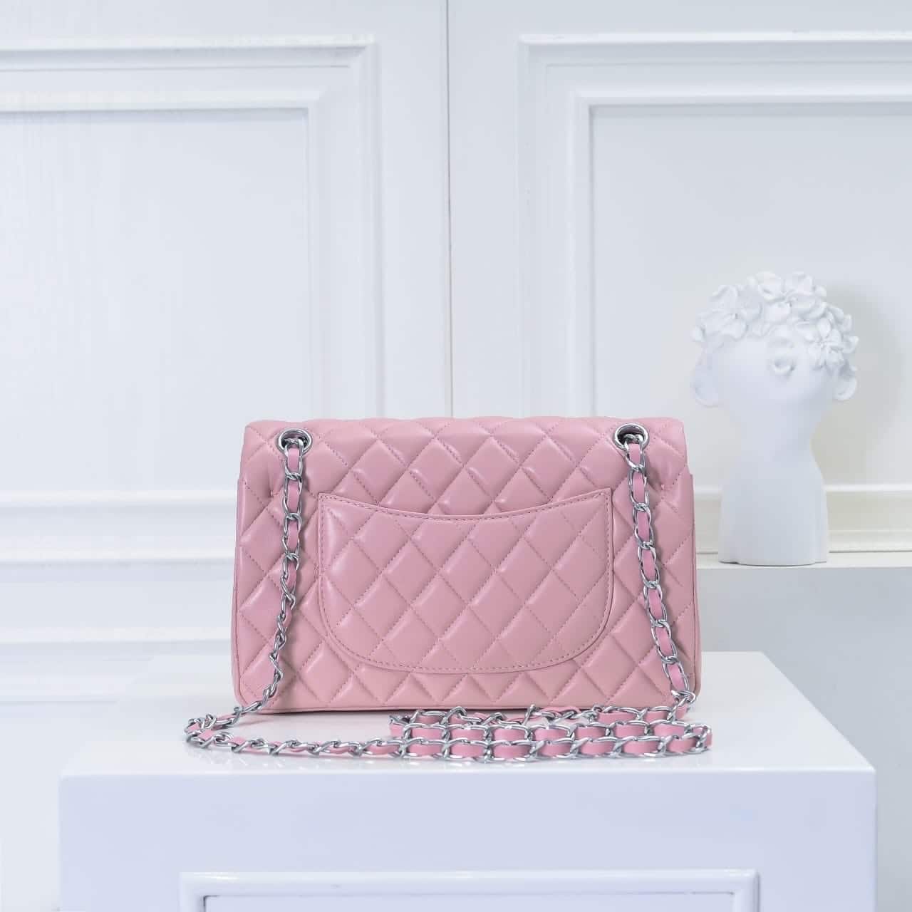 Chanel Classic Double Flap Bag Silver Hardware Light Pink 25Cm