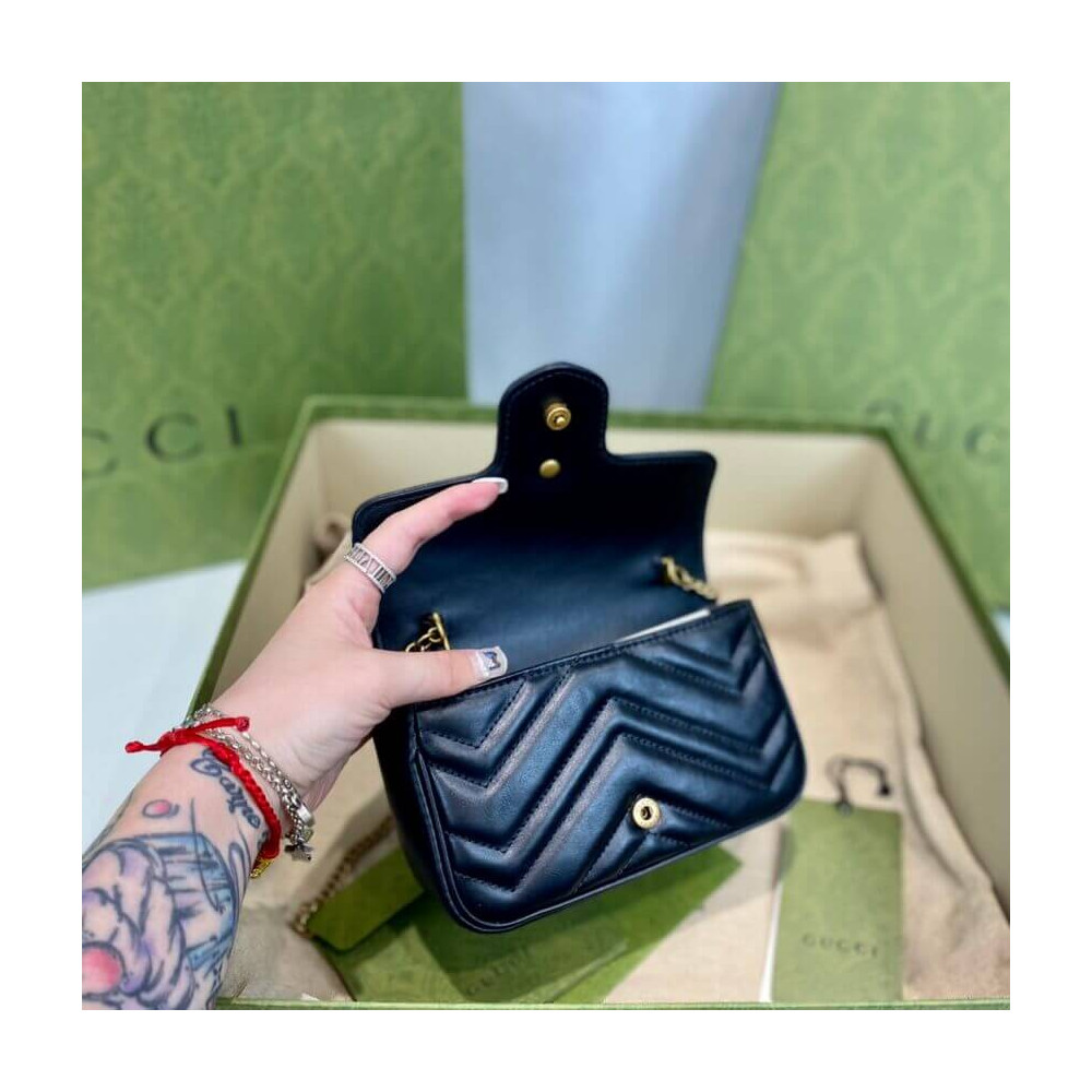 Gucci GG Marmont Matelasse Chevron Leather Super Mini Bag Black