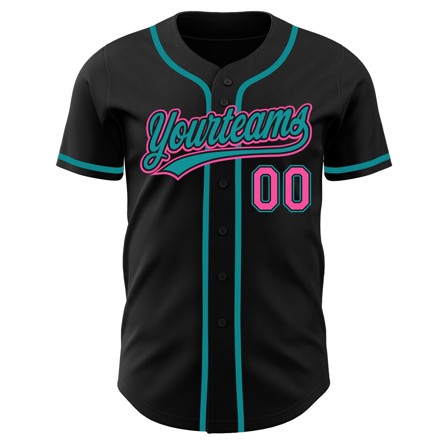 Custom Black Pink-Teal Baseball Jersey