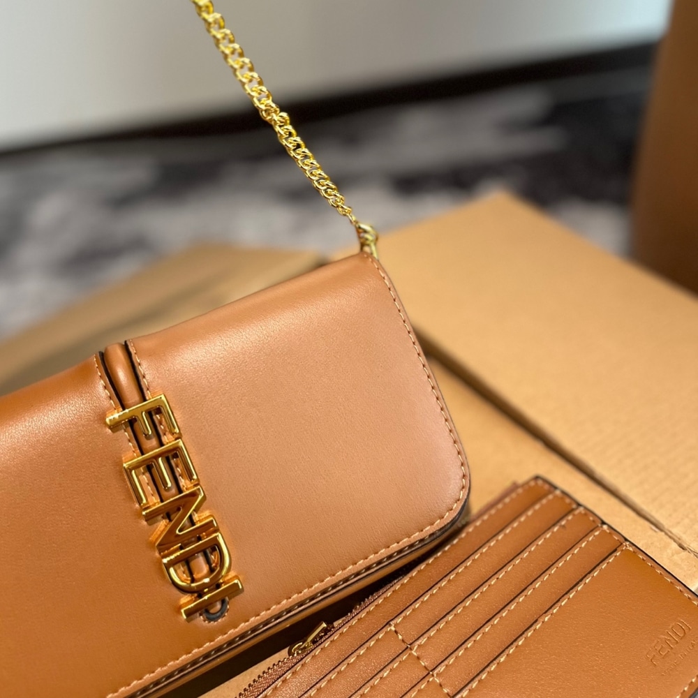 Fendi Fendigraphy Wallet On Chain Brown 21Cm