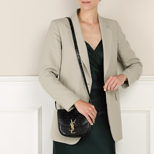 Saint Laurent Kaia Medidum Embossed Leather Black Gold Bag 23Cm