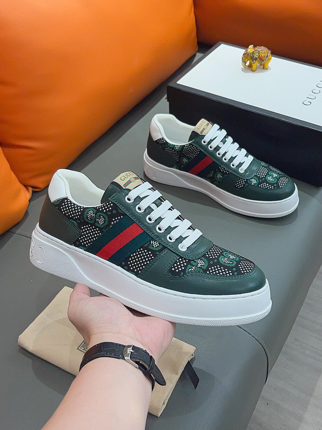 Gucci Screener Gg High Top Sneaker Leather In Green