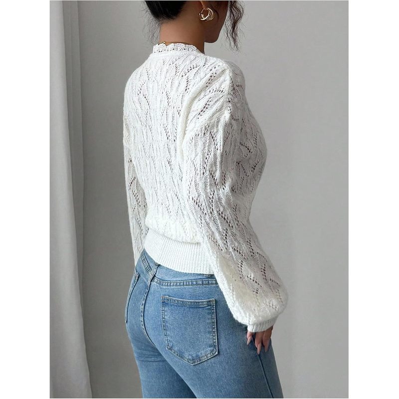 Women's Lace Sweater V Neck Wrap Long Sleeve Crochet Knit Pullover