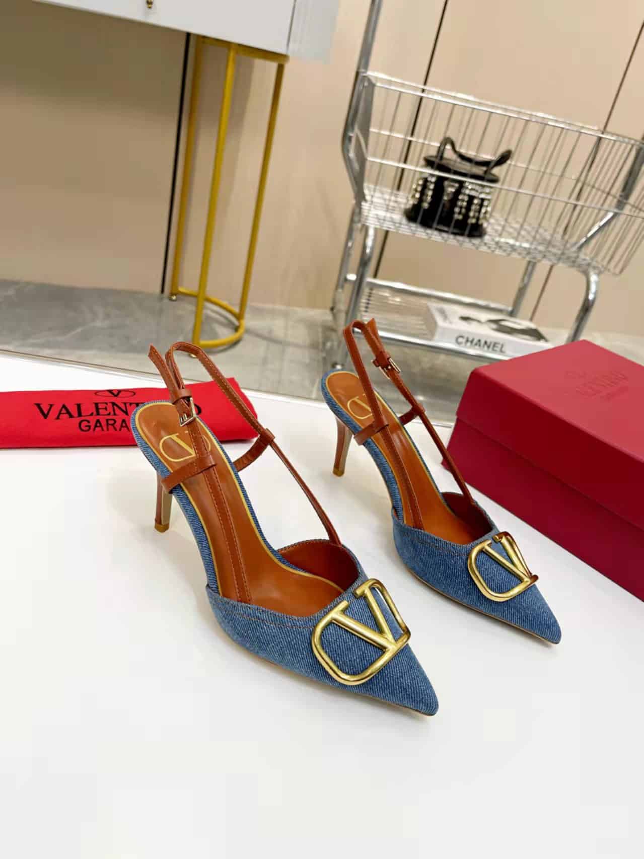 Valentino Garavani Vlogo Denim Slingback Pumps Denim