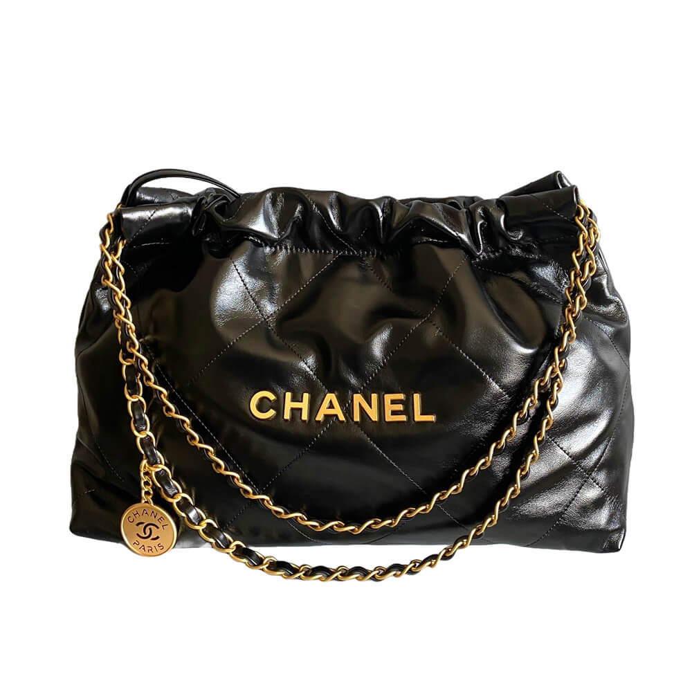 Chanel 22 Bag Handbag Black Shiny Calfskin 45cm