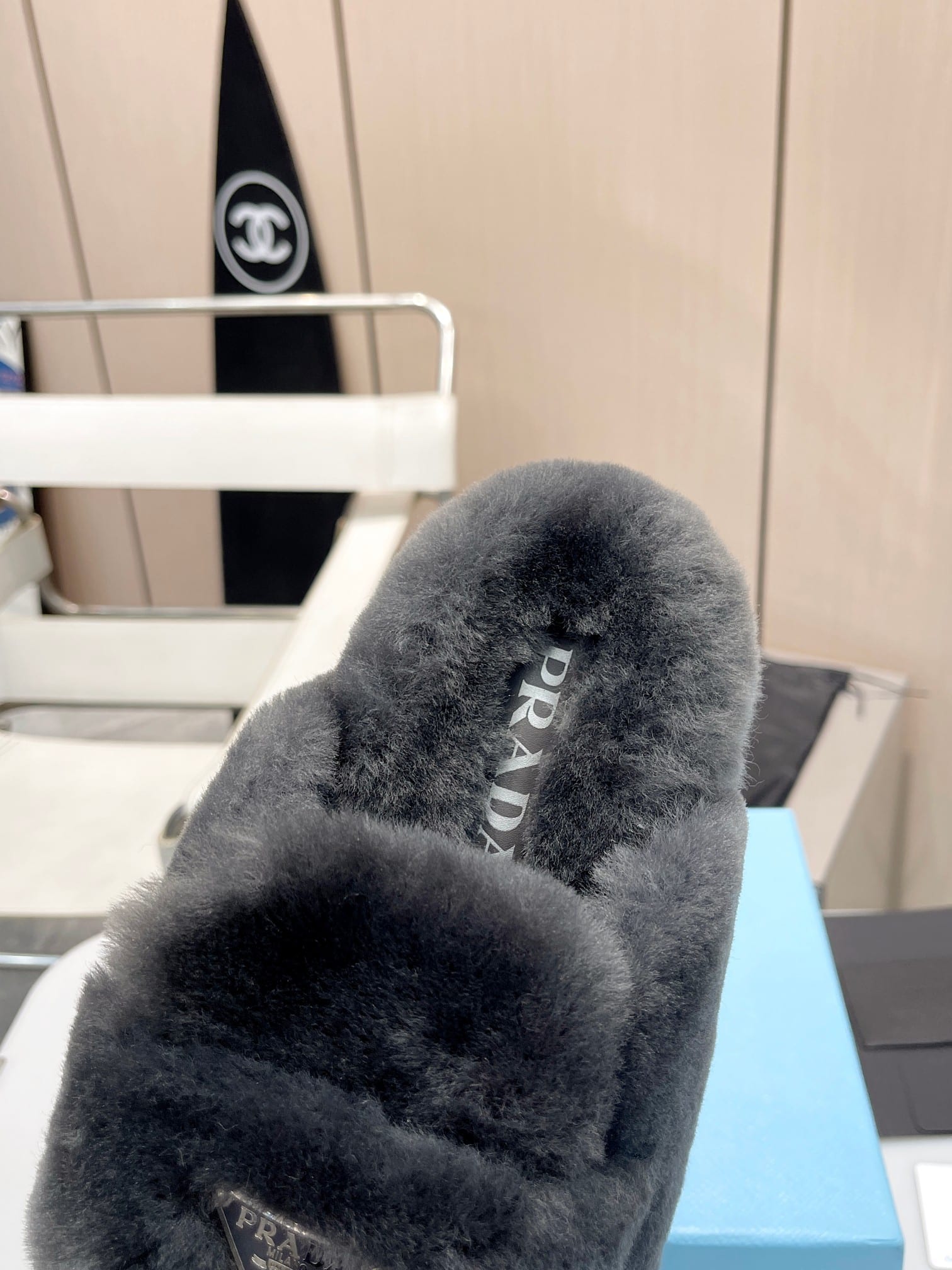 Prada Shearling Sabots Grey