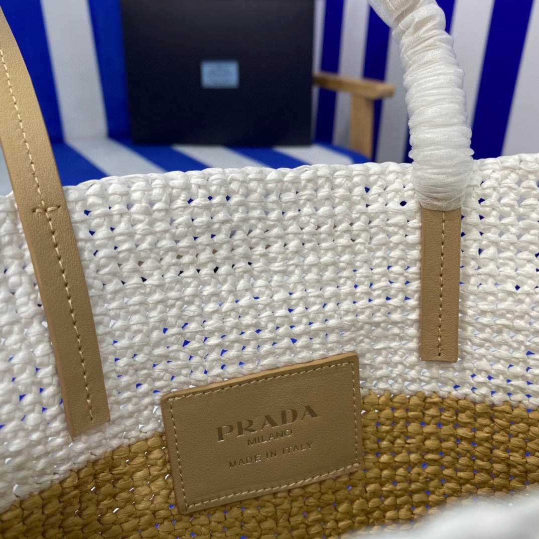 Prada Raffia Tote Bag Beige 23cm