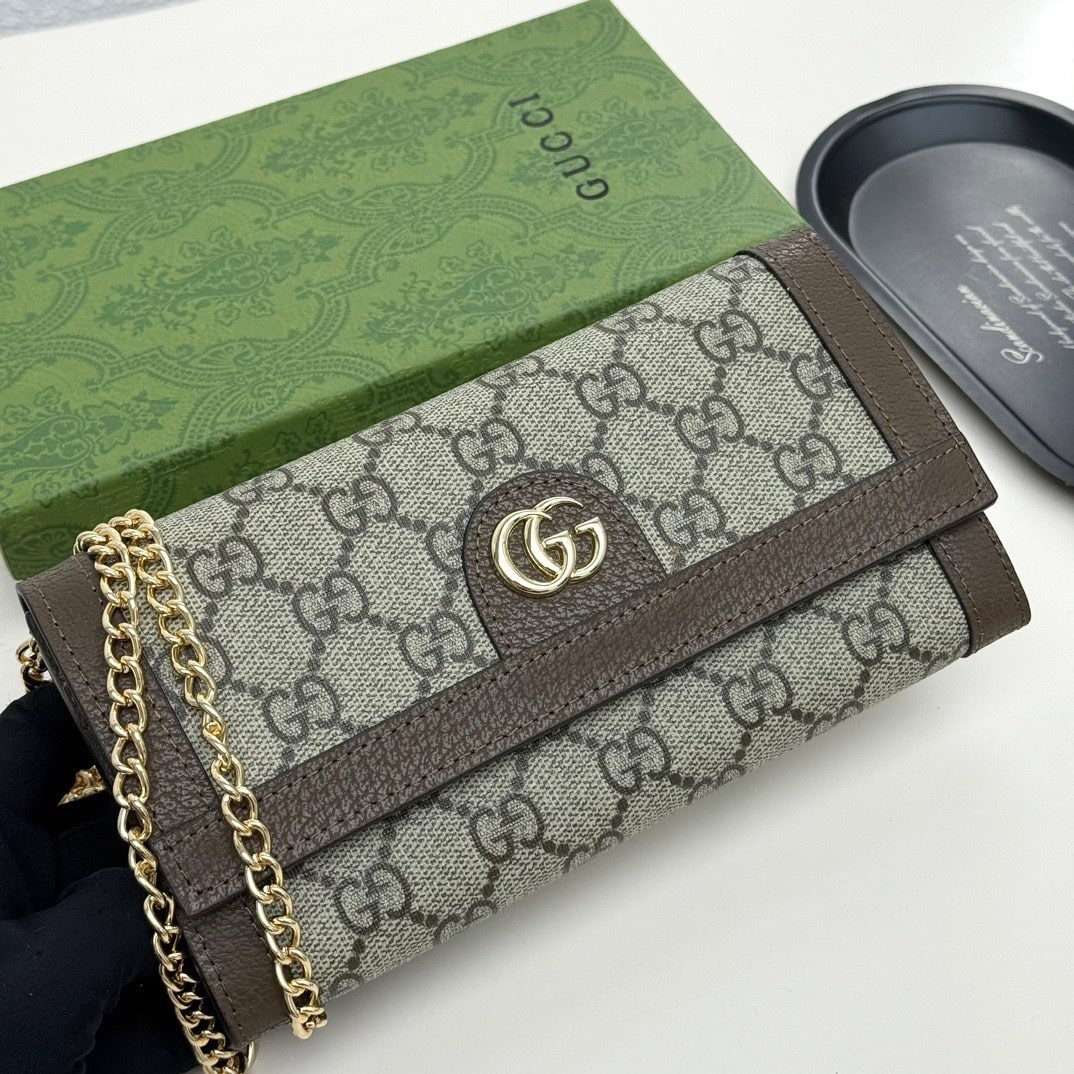 Gucci Ophidia Chain Wallet Beige Gg Supreme Canvas 19Cm 772309K9Gsg8367