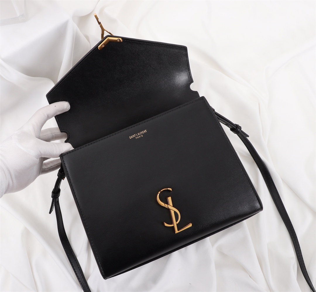Saint Laurent Cassandra Medium Top Handle Bag Black Gold 24Cm
