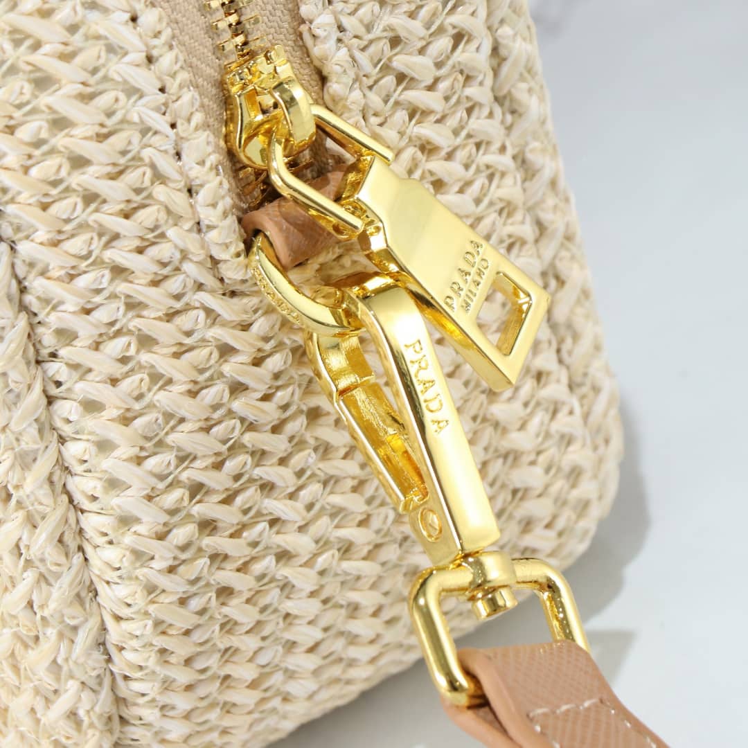 Prada Raffia Crochet Shoulder Bag Natural 20Cm 1Bh196 2A2T F0018 V Ouo