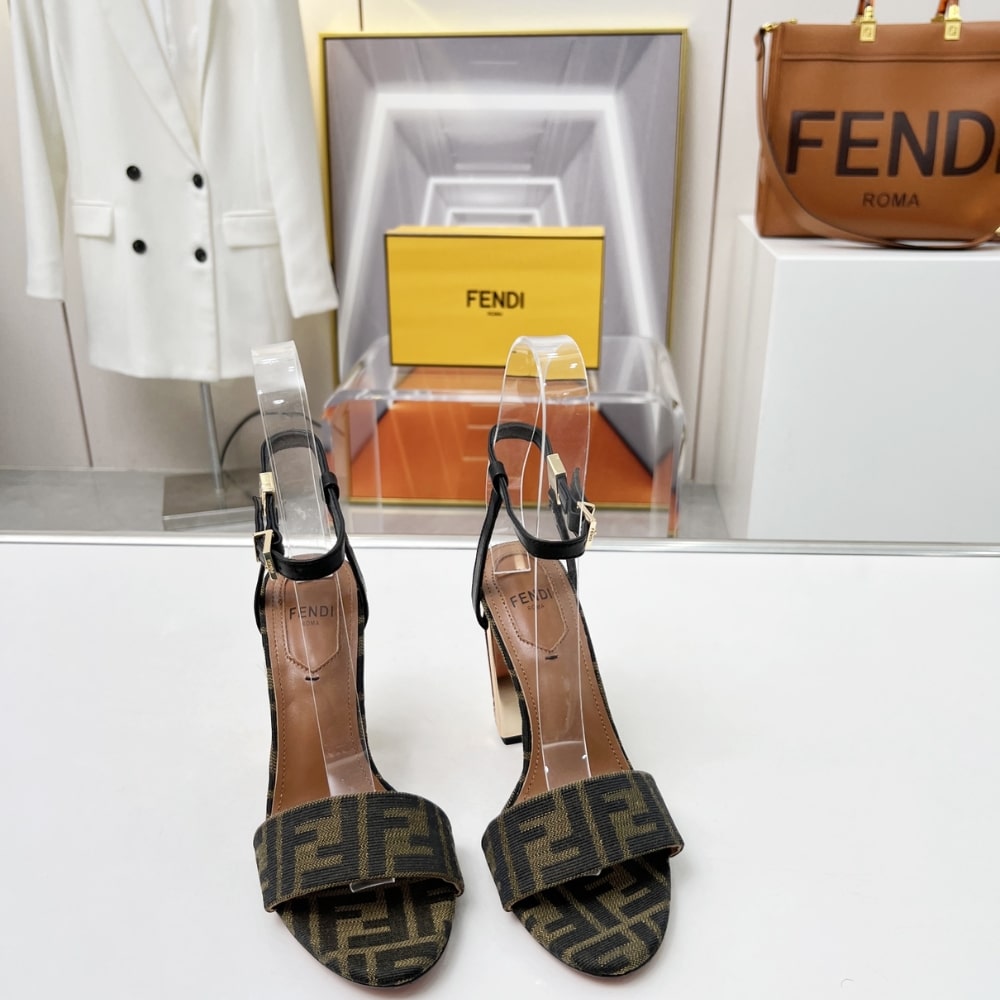 Fendi Delfina Ff Jacquard Medium Heeled Sandals Brown 8X8663Ajzff1D1C