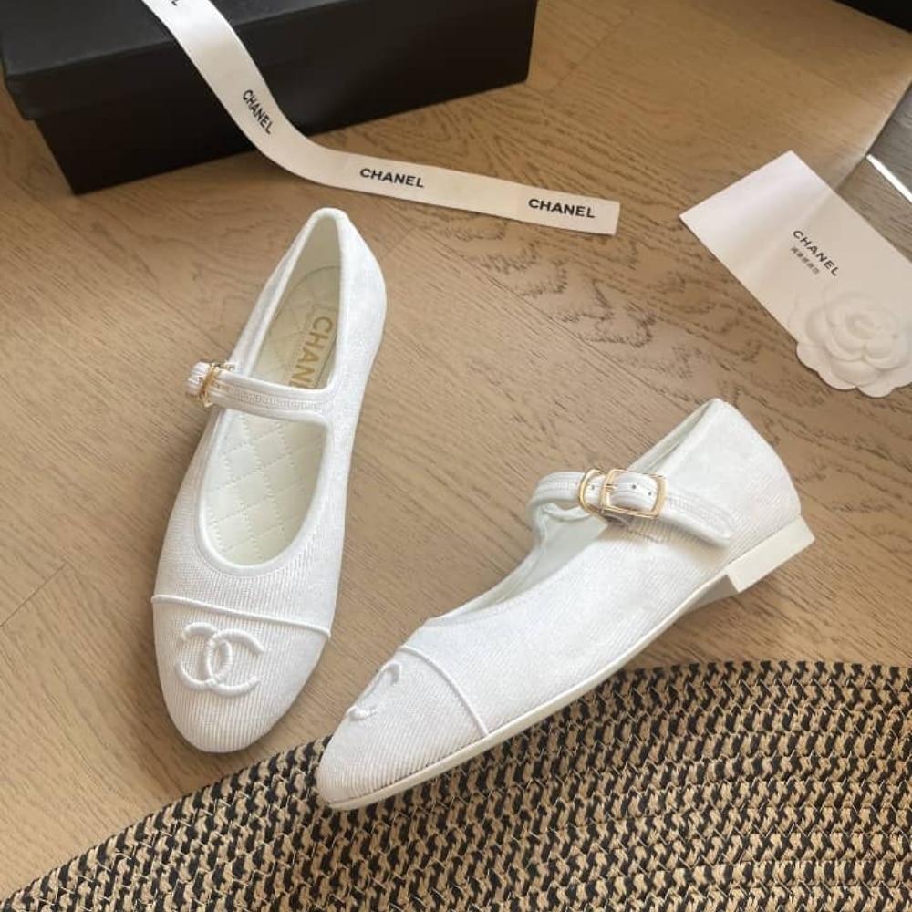 Chanel Mary Jane Ballet Flat White G45503 B16406 NX269