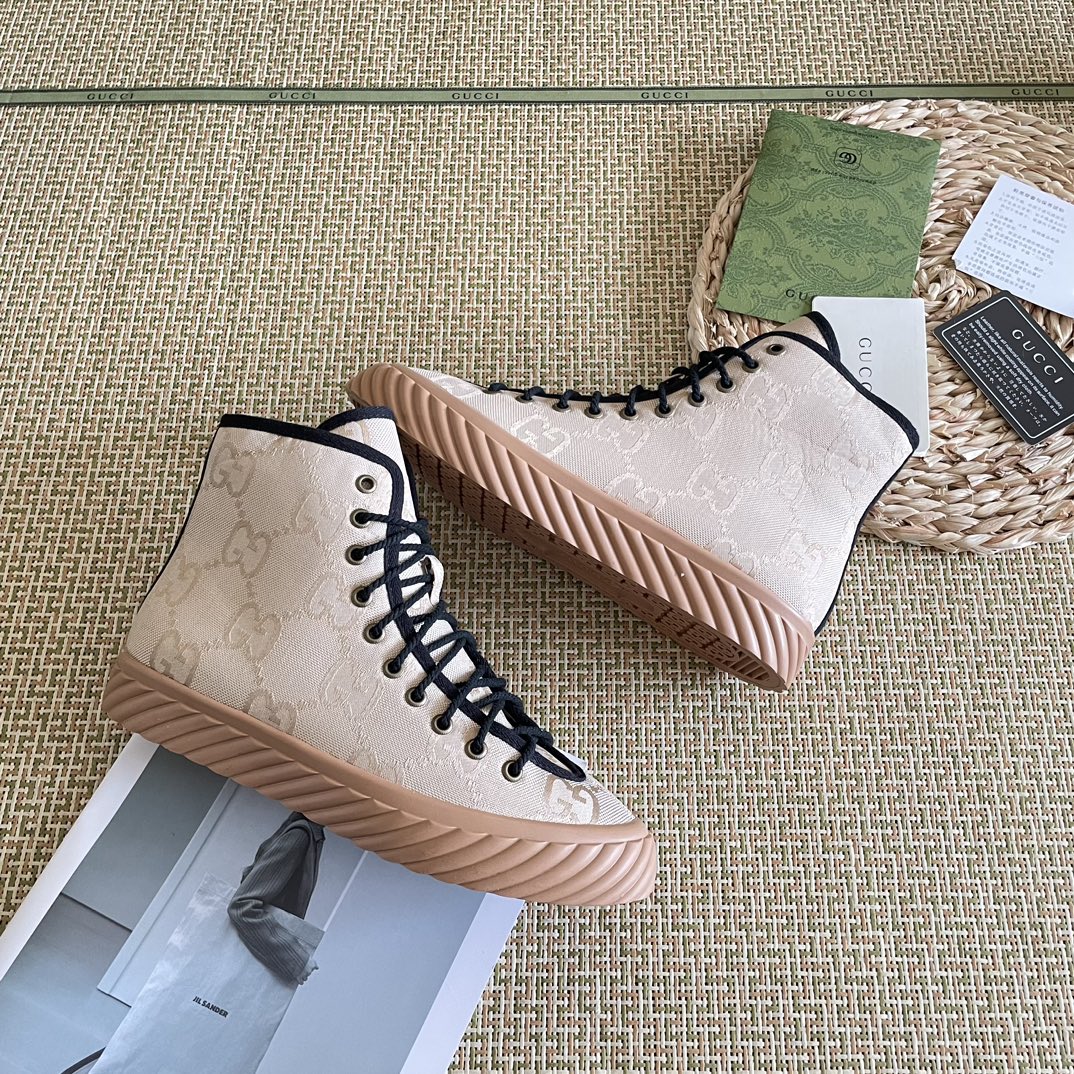 Gucci All Over Gg Logo High Top Sneakers Beige