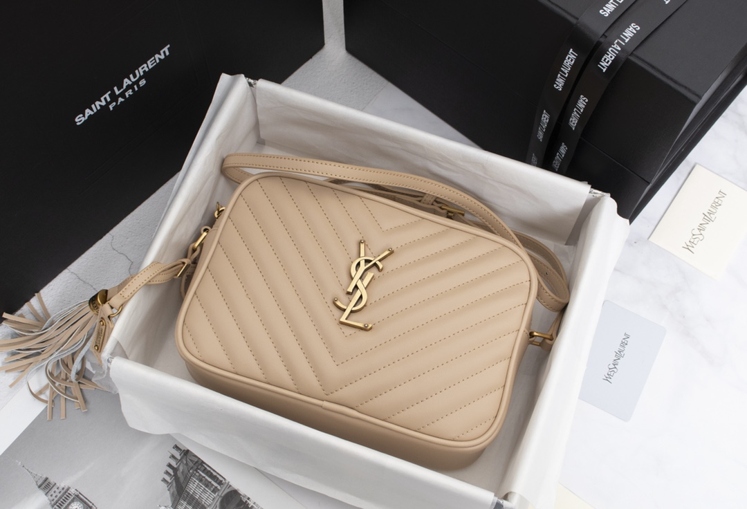 Saint Laurent Lou Camera Bag In Quilted Leather Beige Gold 23Cm