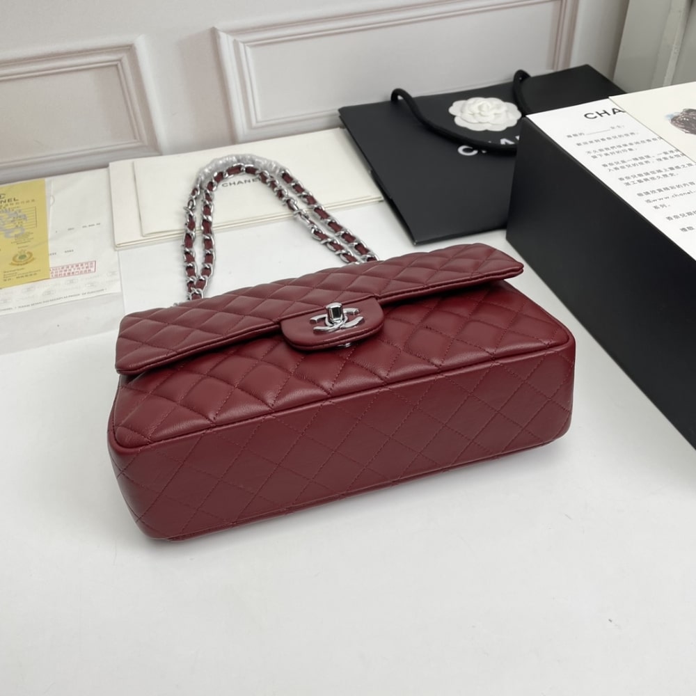 Chanel Classic Double Flap Bag Plum Red 25cm
